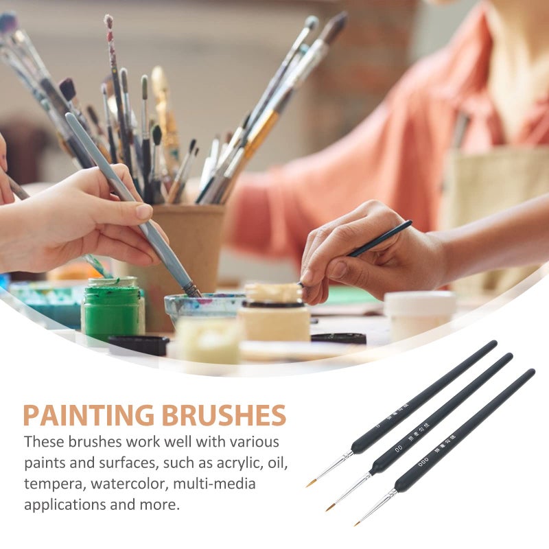 TOYANDONA 3Pcs Wolf Hair Miniature Painting Brush Set for Detail Art with Fine Line Sizes 000 00 0 Watercolor Oil Gouache - Image 4